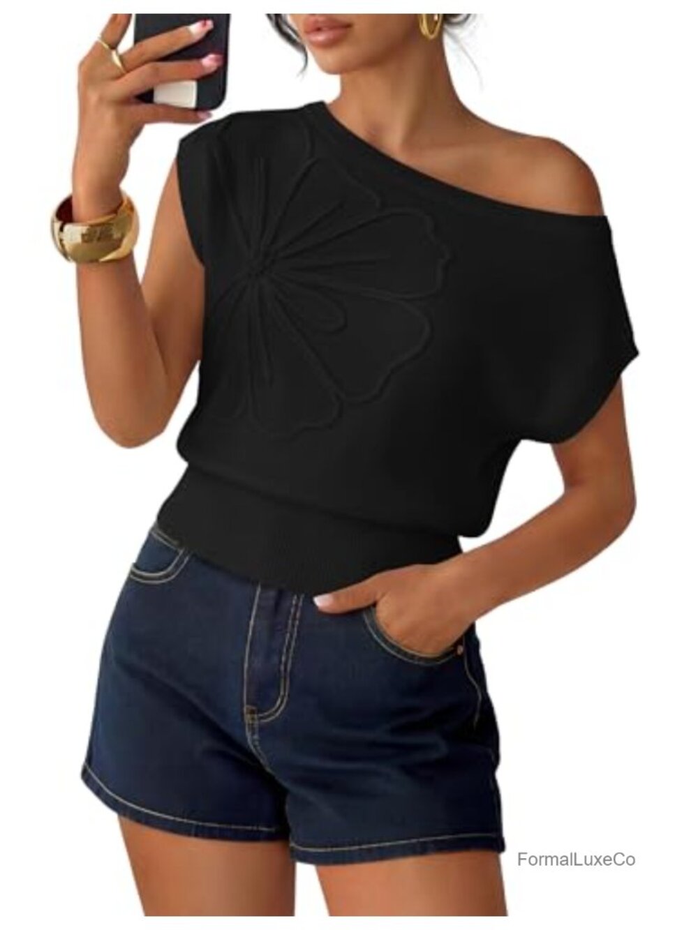 Women's Floral Off Shoulder Sweater Vest Lightweight Knit Top